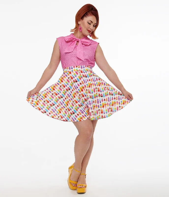 Retrolicious 1950s Multicolor Ice Cream Print Skater Skirt Cocktail unclassified skirts