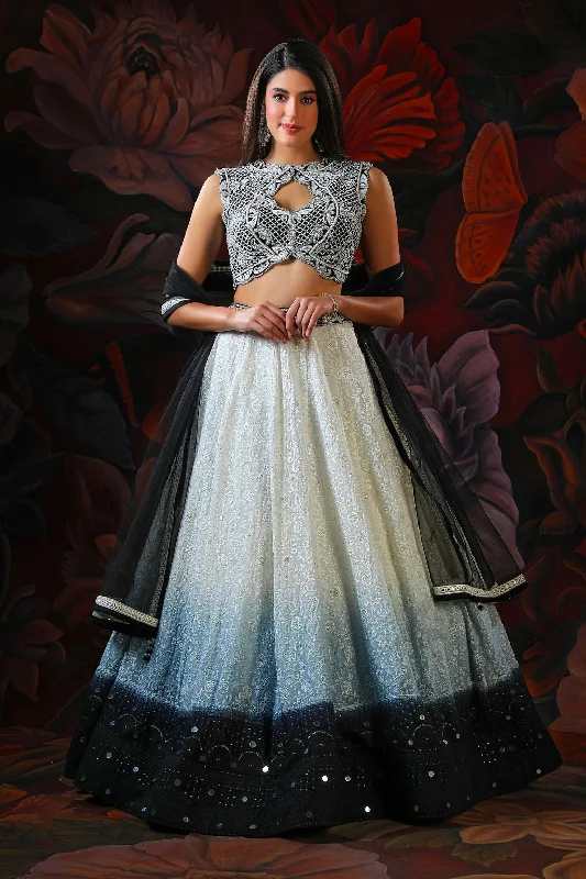 White and Black Ombre Lehenga With white Embroidery Top Floral unclassified skirts