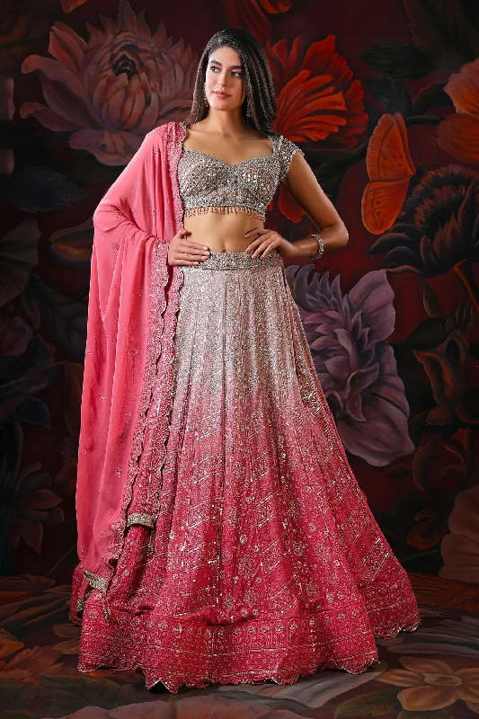 White and Pink Ombre Lehenga with Embroidery Top A-line unclassified skirts