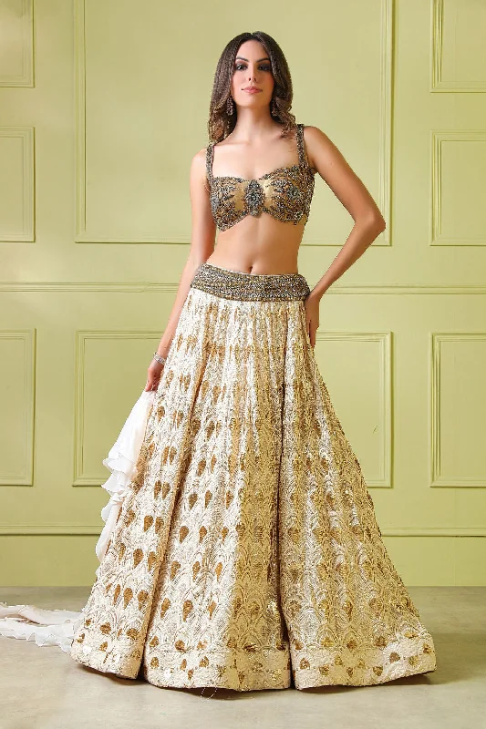 White & Gold Embroidery Skirt with Beautiful & Stylish EmbroideredTop Pastel unclassified skirts