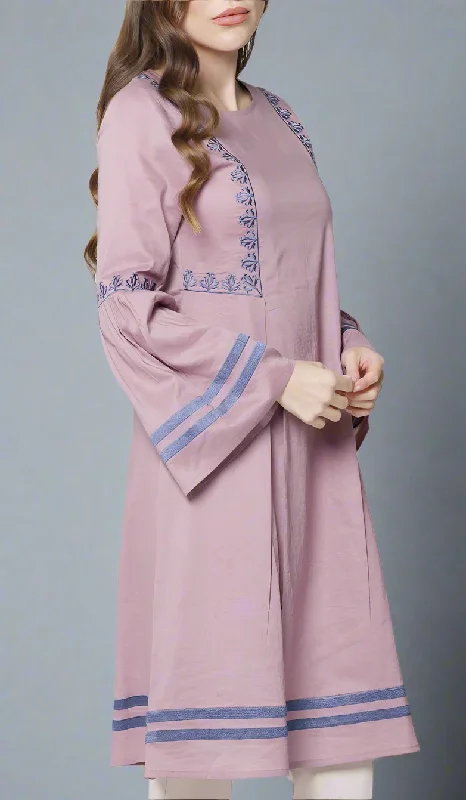 Aicha Embroidered Cotton Modest Midi Tunic - Mauve Must-have midi dresses for this season