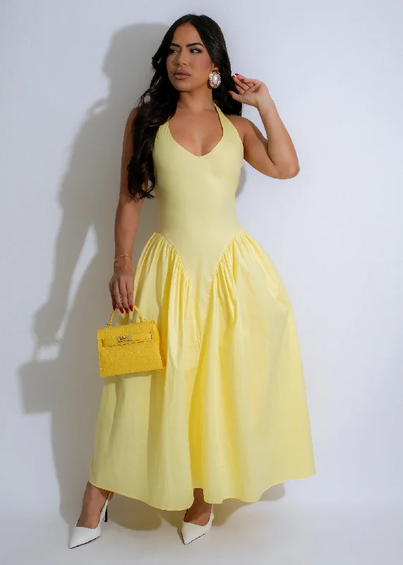 Desert Breeze Midi Dress Yellow Leather midi dresses