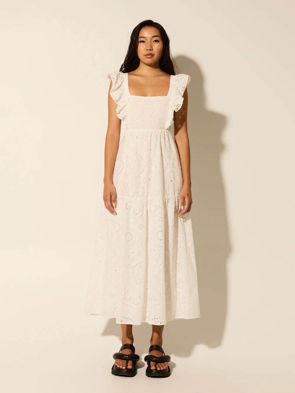 Kivari Clove Midi Dress White Broiderie Best midi dresses for summer vacation