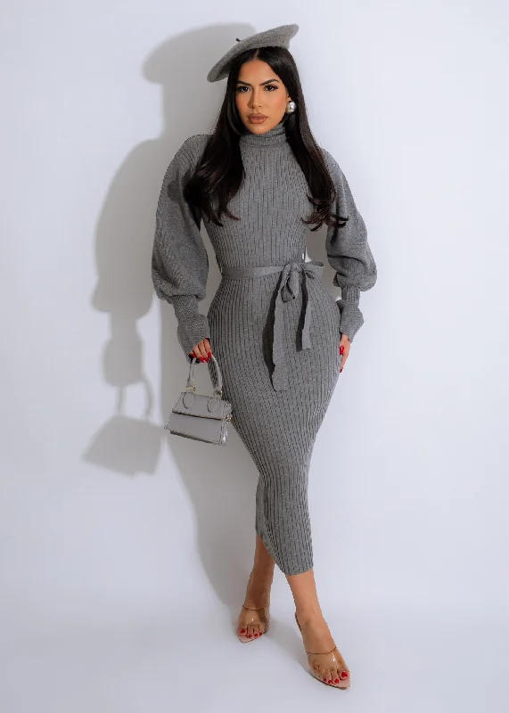 Make Me Sigh Ribbed Sweater Midi Dress Grey Lace midi dresses