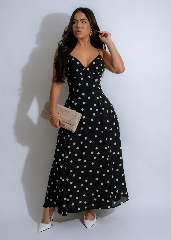 Midnight Whimsy Midi Dress Black Wedding guest midi dresses