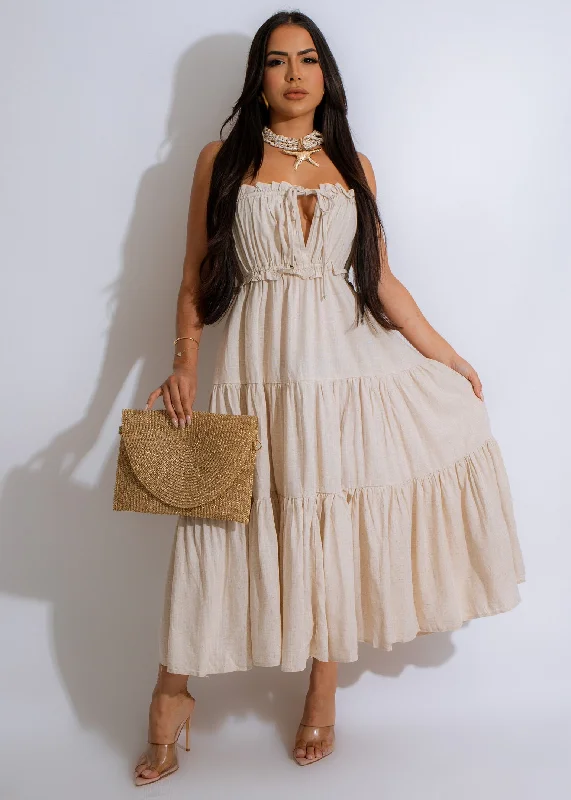 With Love Linen Midi Dress Nude Date night midi dresses