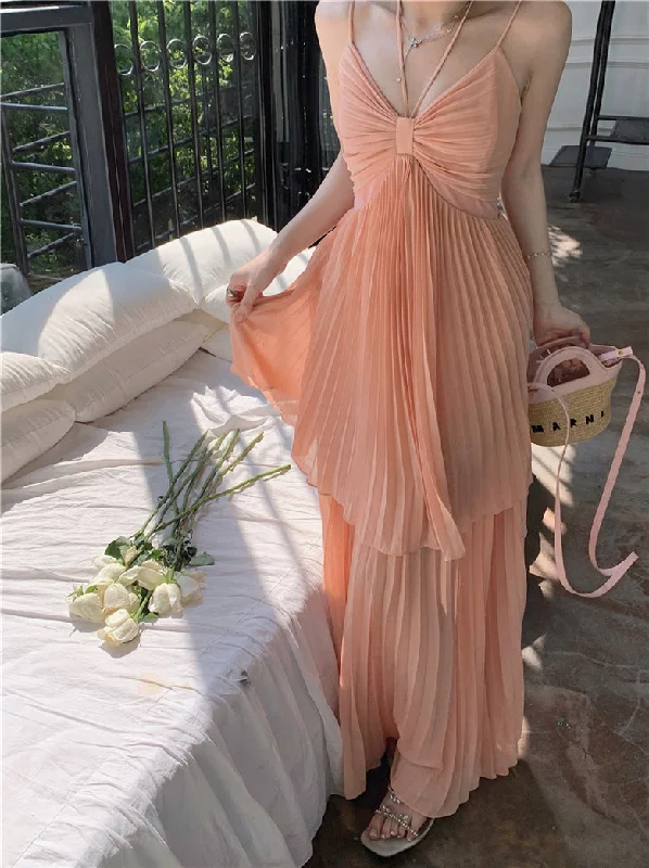 Evelyn Striped Halter Maxi Dress - Blush Multi Party maxi dresses