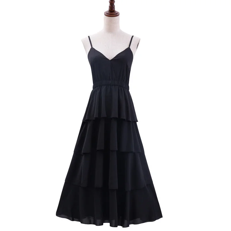 Formal Introduction Ruffle Tiered Maxi Dress - Black Sleeveless maxi dresses