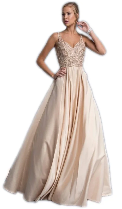 Aspeed Design - Sleeveless Embellished V-neck A-line Prom Gown Graduation party dresses