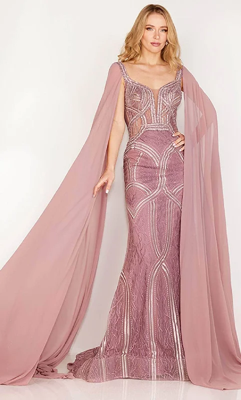 Cecilia Couture 194 - Chiffon Train Sleeve Sheath Gown Office party dresses