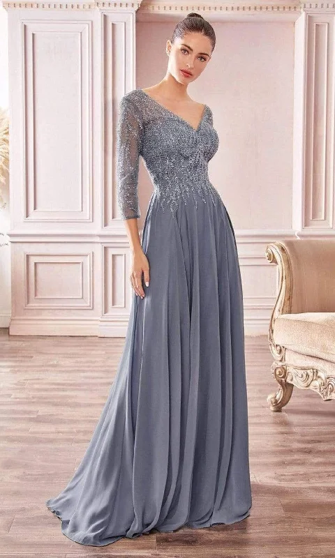 Cinderella Divine - CD0171 Sheer Quarter Beaded Chiffon A-Line Gown Sexy party dresses