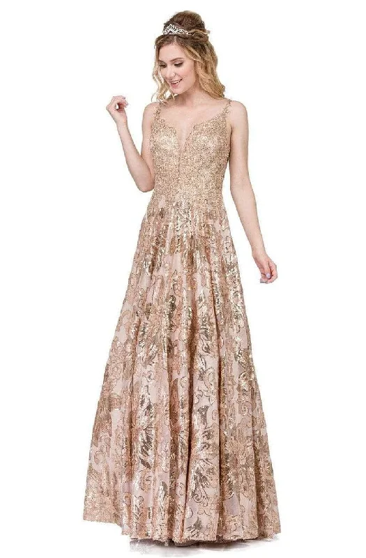 Dancing Queen - Appliqued Metallic Floral Prom Gown 2466 Casual party dresses