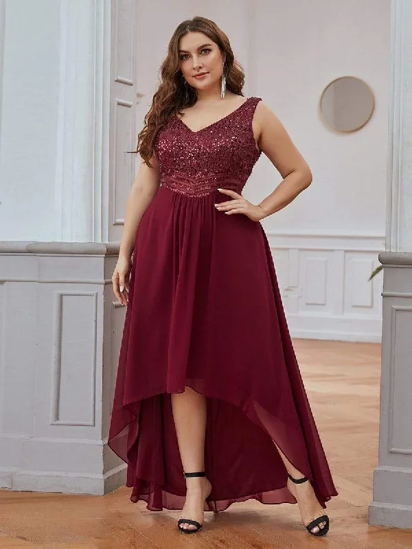 Elegant Paillette & Chiffon V-neck A-line Sleeveless Plus Size Evening Dresses Boho party dresses