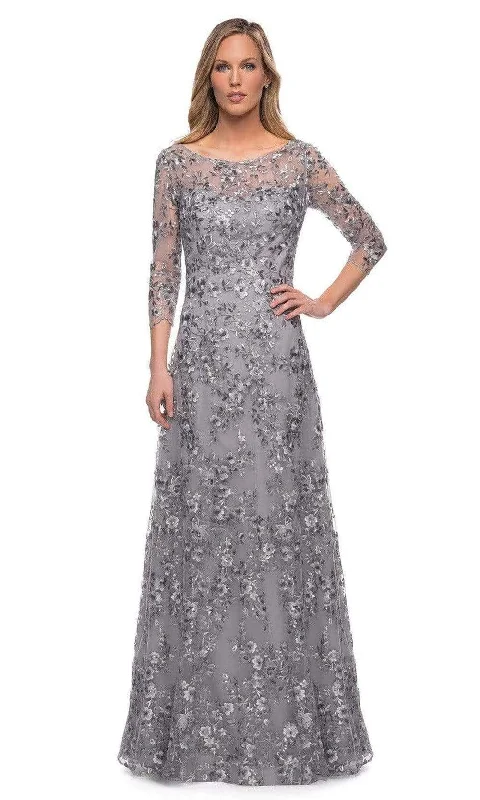 La Femme - 29903 Floral Embroidered Sheer Sleeve Gown Glamorous party dresses