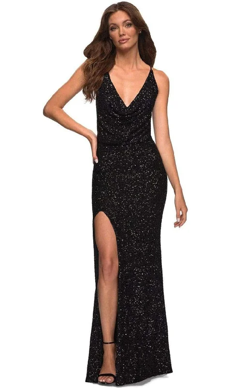 La Femme - 30376 Sequin Cowl V-Neck Gown Stretchy party dresses