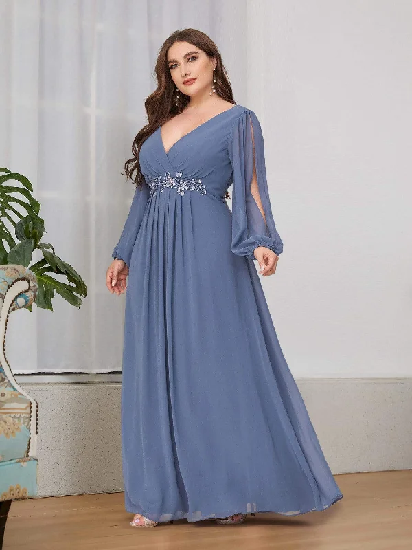 Stylish Chiffon Plus Size Evening Dresses with Long Lantern Sleeves Best party dresses for cocktail parties