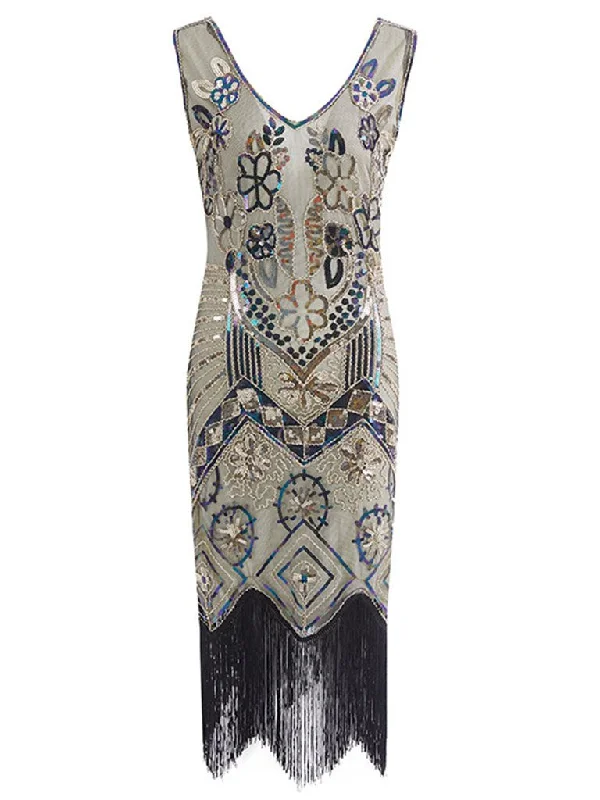 1920S Floral Fringed Sequin Gatsby Dress Designer floral dresses