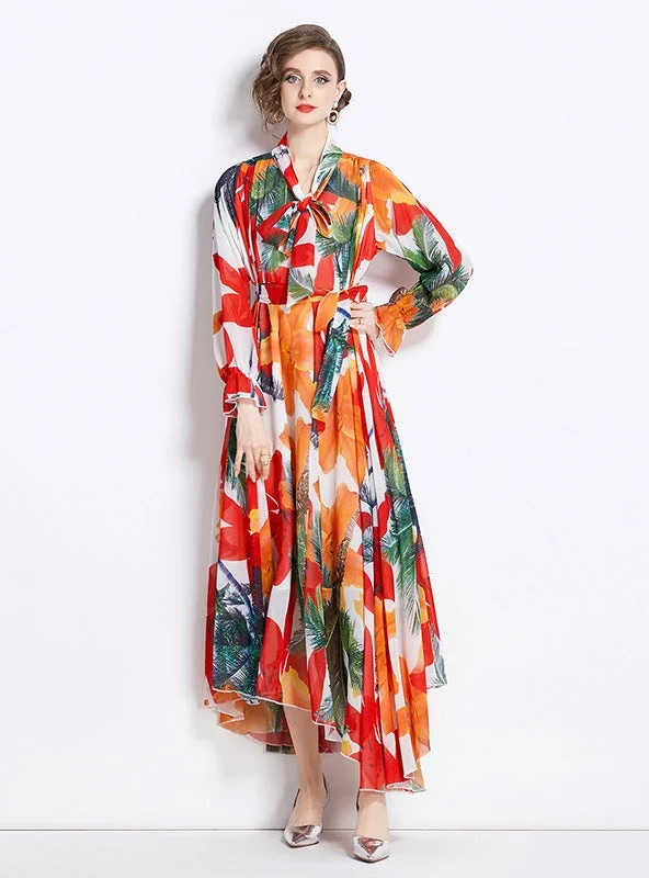 Chiffon Printed Long Sleeve Dress Flattering floral dresses for all body types