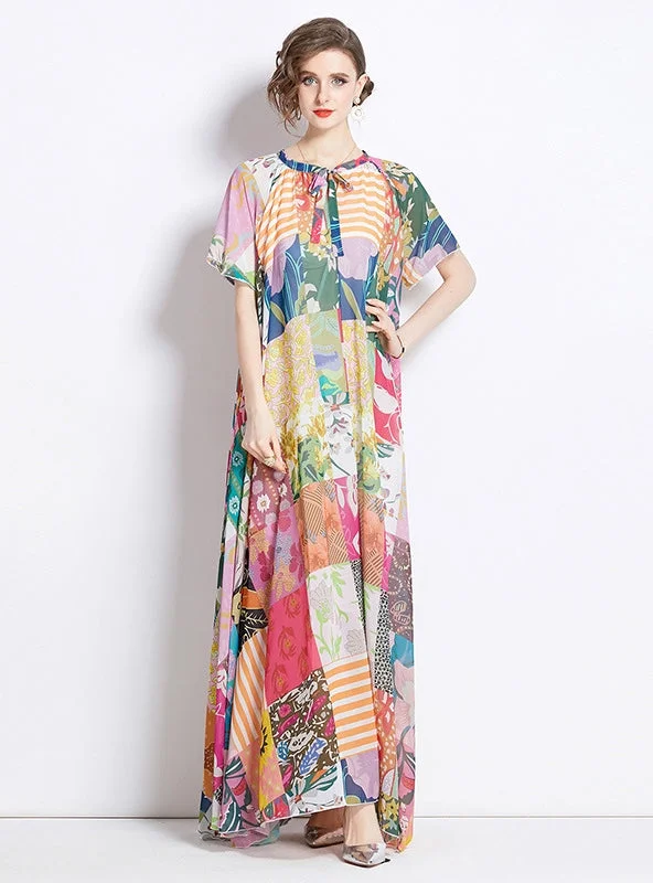 Printed Big Swing Short Sleeve Dress Versatile floral dresses for all occasions