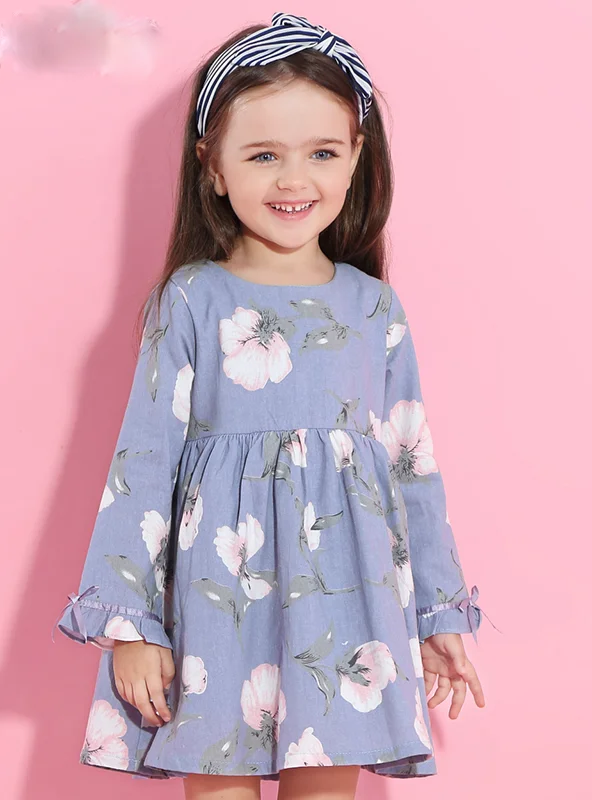 Printing Princess Dress Long Sleeve Flowers Fashion-forward floral dresses