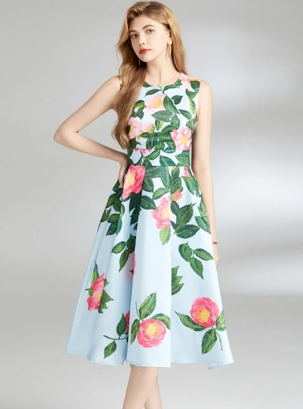 Retro Slim Sleeveless Printed Dress Best floral dresses for outdoor weddings