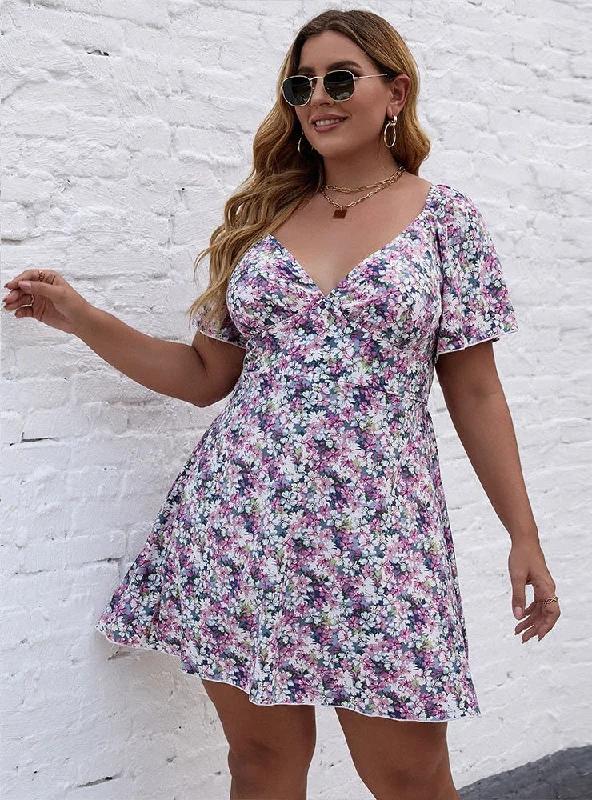 Sexy V-neck Short Sleeve Printed Dress Discounted floral dresses