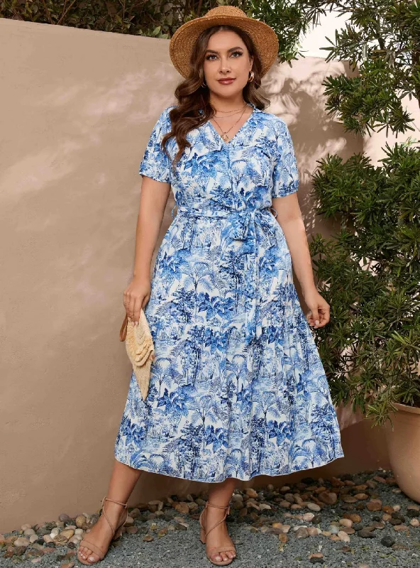 V-neck Floral Holiday Loose Dress Outdoor floral dresses