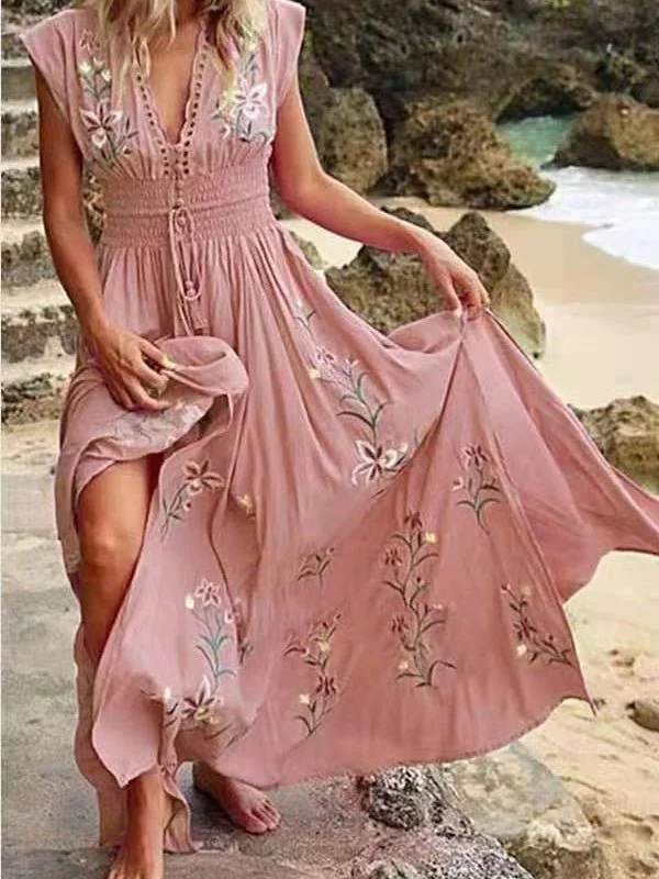 Women's Dresses Bohemian Print V-Neck Sleeveless Dress Vacation floral dresses