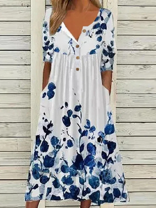 Women's Dresses Printed V-Neck Button Pocket Short Sleeve Dress Cheap floral dresses