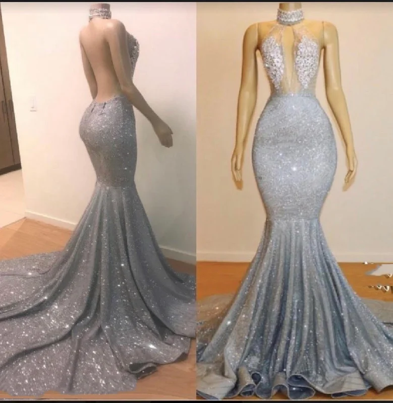 2024 High Neck  Backless Sexy Mermaid Prom Dresses Chic unclassified dresses