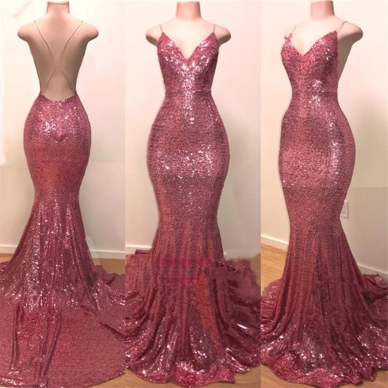 2024 Sexy Pink Sweetheart Backless Sequence Mermaid Prom Dresses Everyday wear unclassified dresses