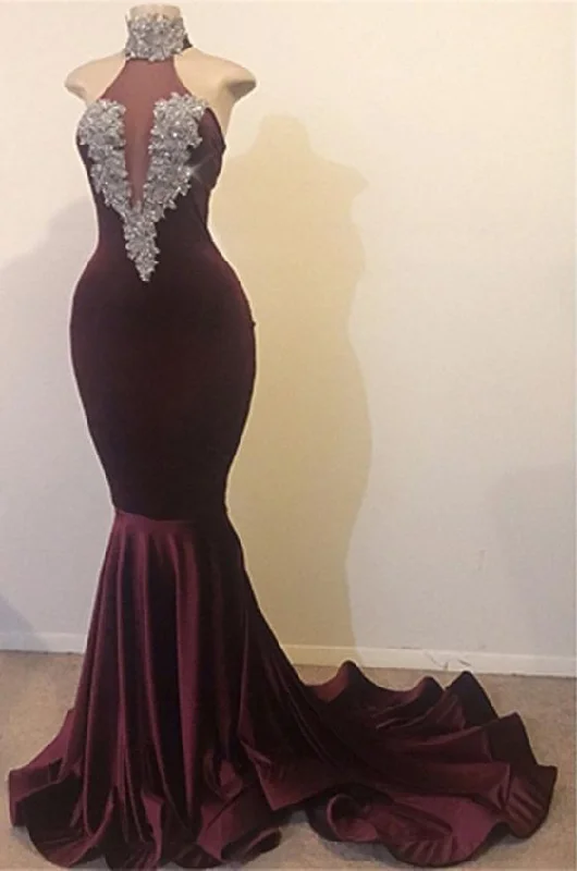 2024 New Arrival High Neck Grape Beaded Mermaid Prom Dresses Soft fabric unclassified dresses