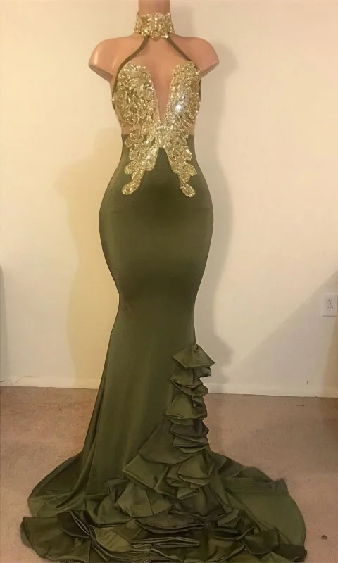 2024 New Arrival Mermaid High Neck Beaded Green Ruch Backless Prom Dresses Anniversary unclassified dresses