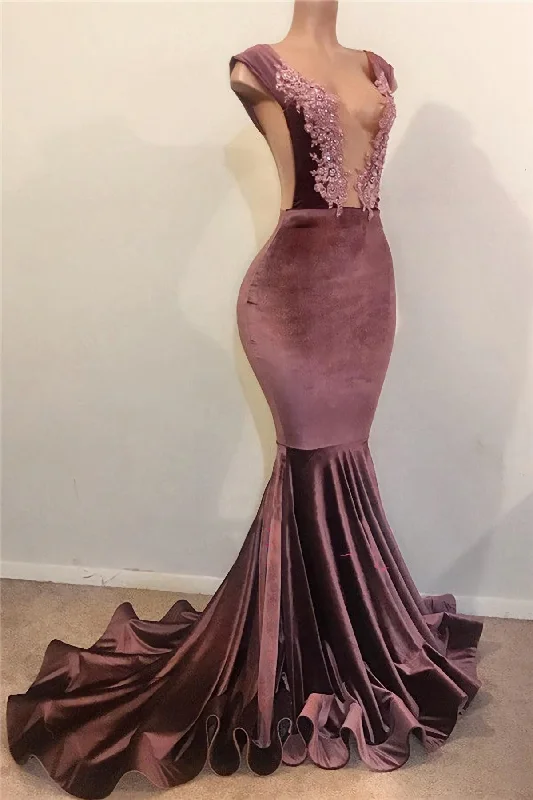 2024 New Arrival Mermaid Velvet Grape Open Front Backless Prom Dresses Trendy new unclassified dresses