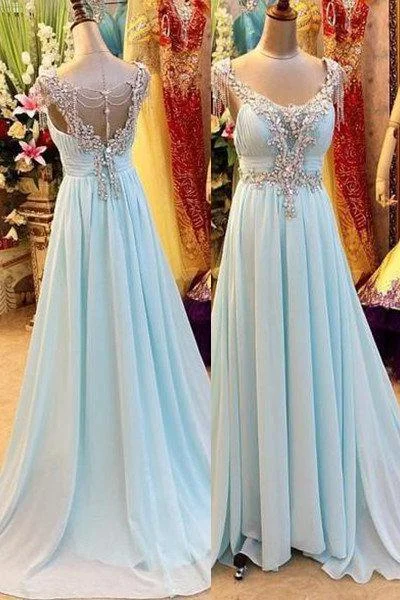 A-Line/Princess V-Neck Sleeveless Sweep/Brush Train Chiffon 2024 Blue Prom Dresses Flowy unclassified dresses