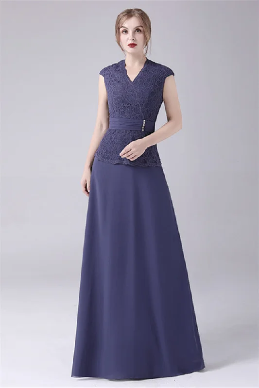 A-Line V-neck Floor Length Sleeveless Vintage mother's dress Fall unclassified dresses