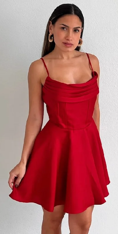 Admirably Chic Red Corset Fit & Flare Dress Earthy tone unclassified dresses