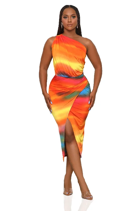 Arizona Sunset One Shoulder Dress (Orange Multi) Boho unclassified dresses