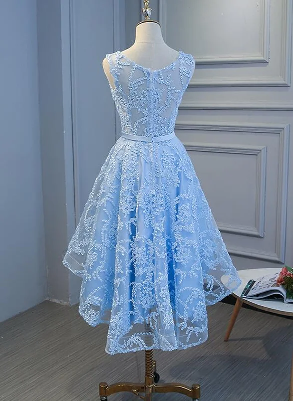 Blue High Low Fashionable Homecoming Dress, Cute Prom Dress Beaded unclassified dresses