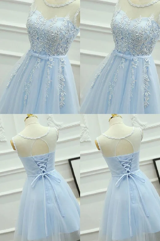 Blue Round Neck A Line Homecoming Dress Long unclassified dresses