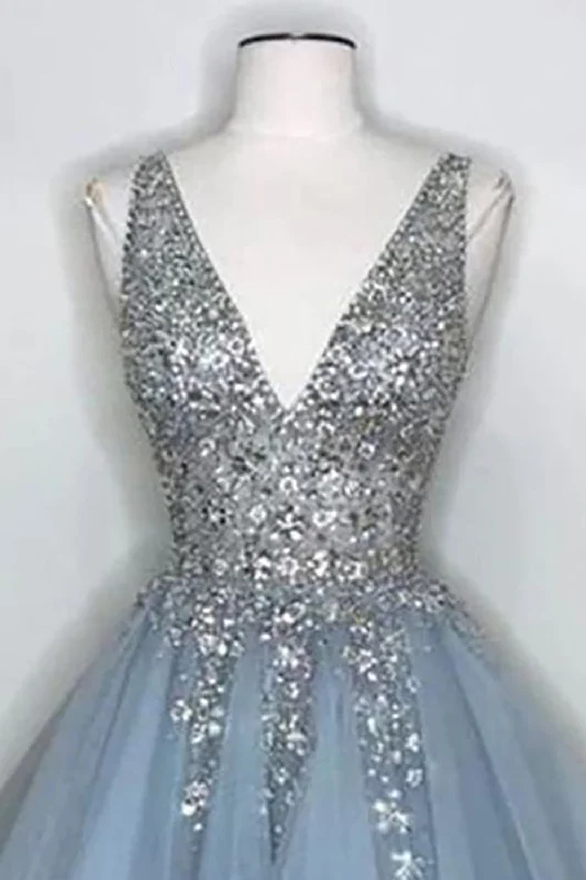 Blue V Neck Homecoming Dress With Beadings A-line unclassified dresses