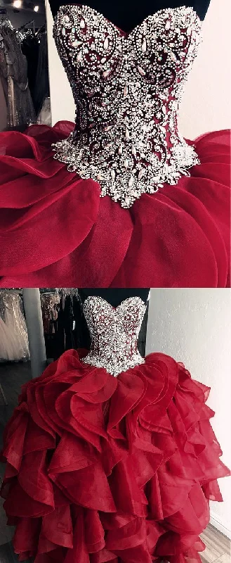 Burgundy Quinceanera Dress, Ball Gowns Crystal Beaded Bodice Corset Breathable unclassified dresses