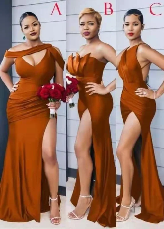 Burnt Orange Mermaid Bridesmaid Dress With Slit Holiday unclassified dresses