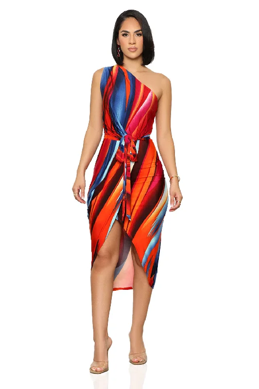 Burst Of Color One Shoulder Dress Off-shoulder unclassified dresses