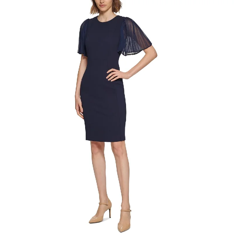 Calvin Klein Womens Petites Pleated Sleeves Round Neck Sheath Dress Lace unclassified dresses