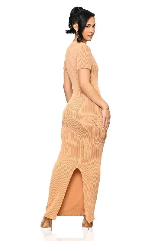 Casual Mock Neck Dress (Tan)-FINAL SALE Trendy new unclassified dresses