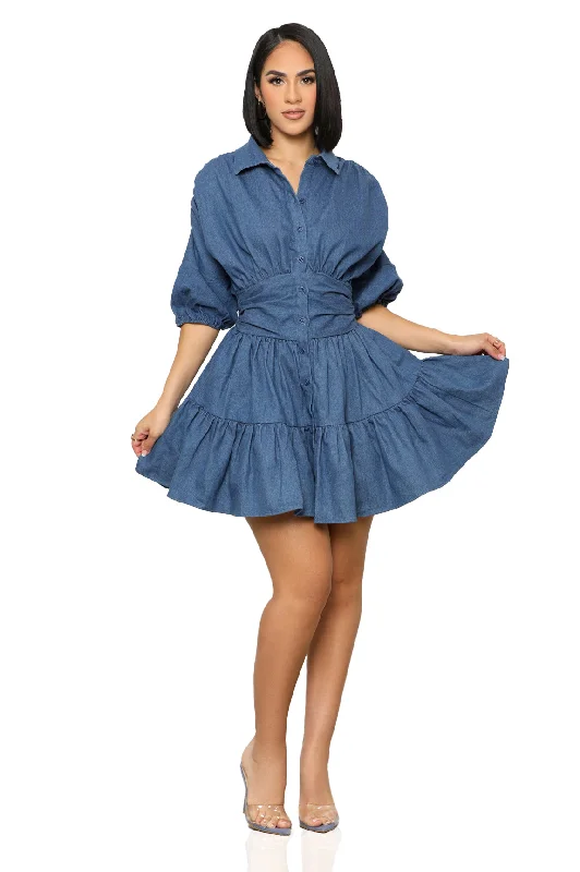 Chic Chambray Baby Doll Dress Chiffon unclassified dresses