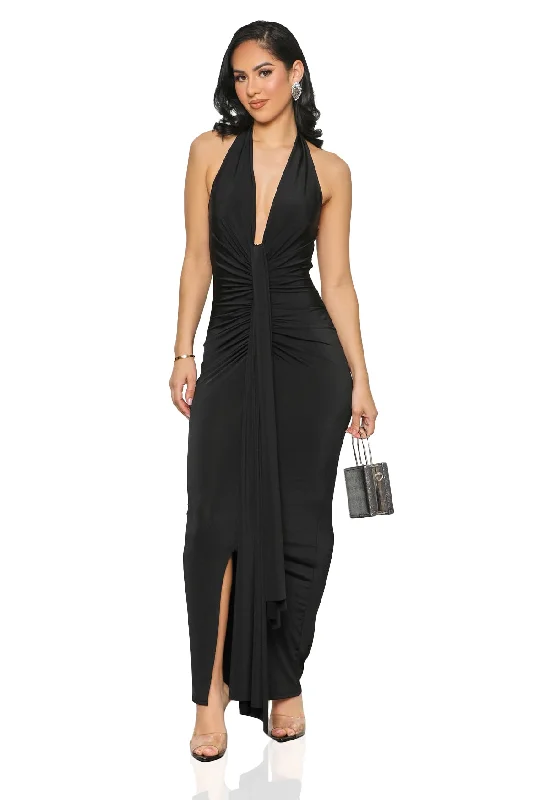 Cosmopolitan Deep Plunge Dress (Black)-FINAL SALE Off-shoulder unclassified dresses