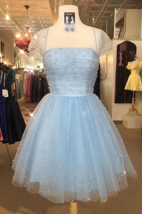 Cute Light Sky Blue with Cap Sleeves Homecoming Dresses Popular unclassified dresses