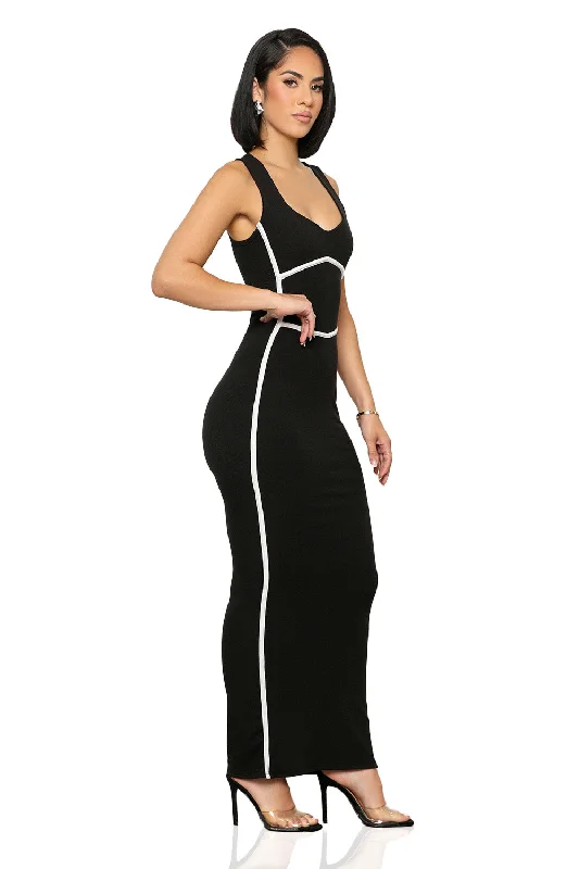 Draw The Line Ribbed Dress (Black) Velvet unclassified dresses